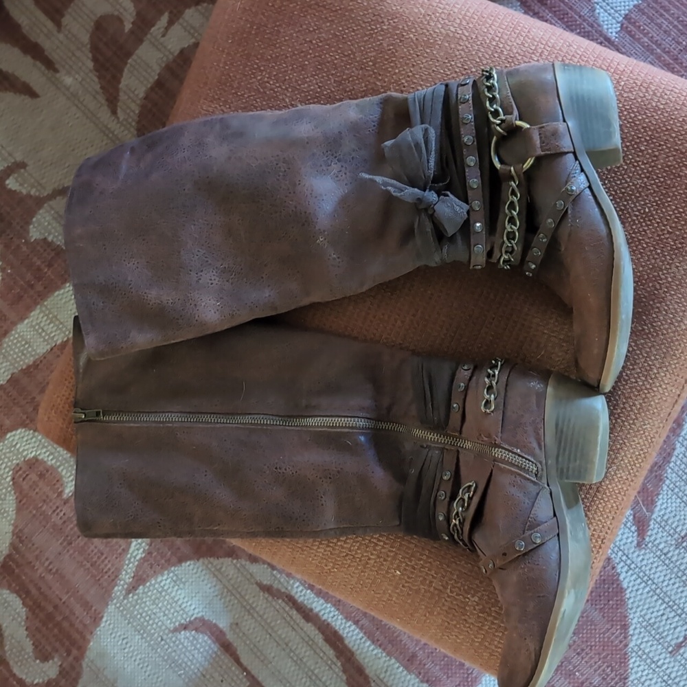 Embellished brown knee high boots size 7